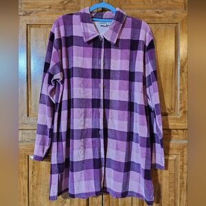 Jason Maxwell Medium Velour Shacket Button Up Shirt‎ Purple Plaid